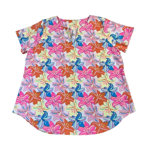 Lulu Bebe Tops - Lulu B UPF 50 Tropical Floral Top Women's sz L Pink Cooling Golf Resort Beach